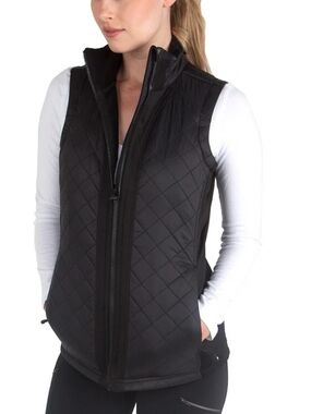 E-Studio Women's Black Quilted Fleece-Panel Vest ~ Size Large